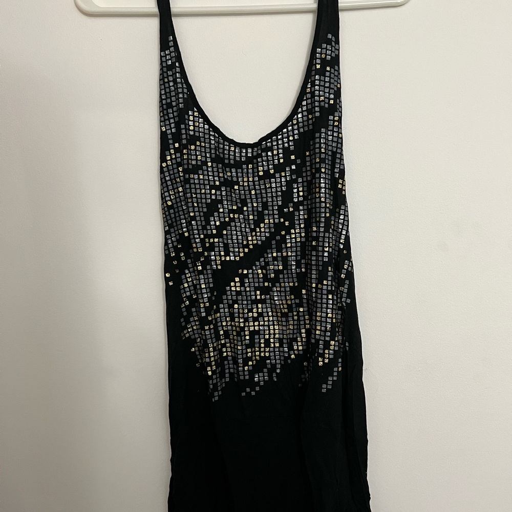 Sequin Embellished Black Tank Top